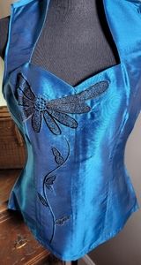 VINTAGE TURQUOISE RAW SILK EMBROIDERED TOP